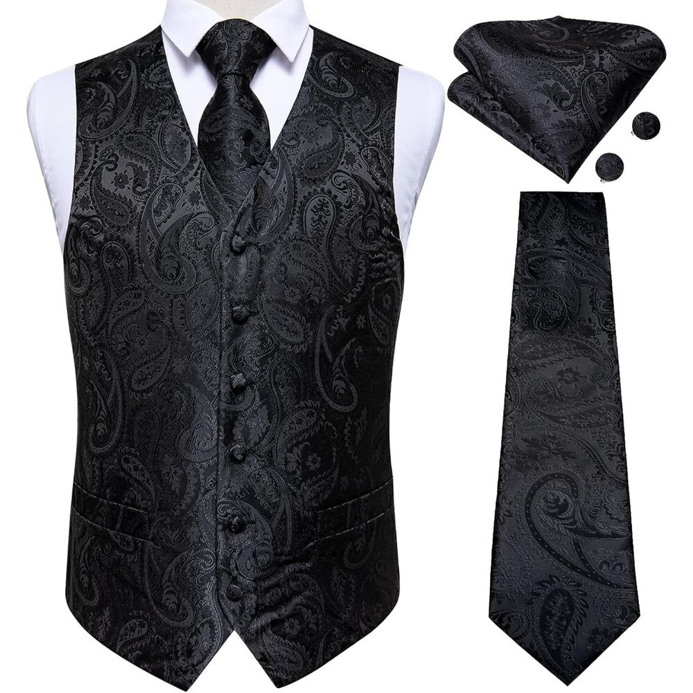 Mens Vest and Tie Set - Black Navy Blue